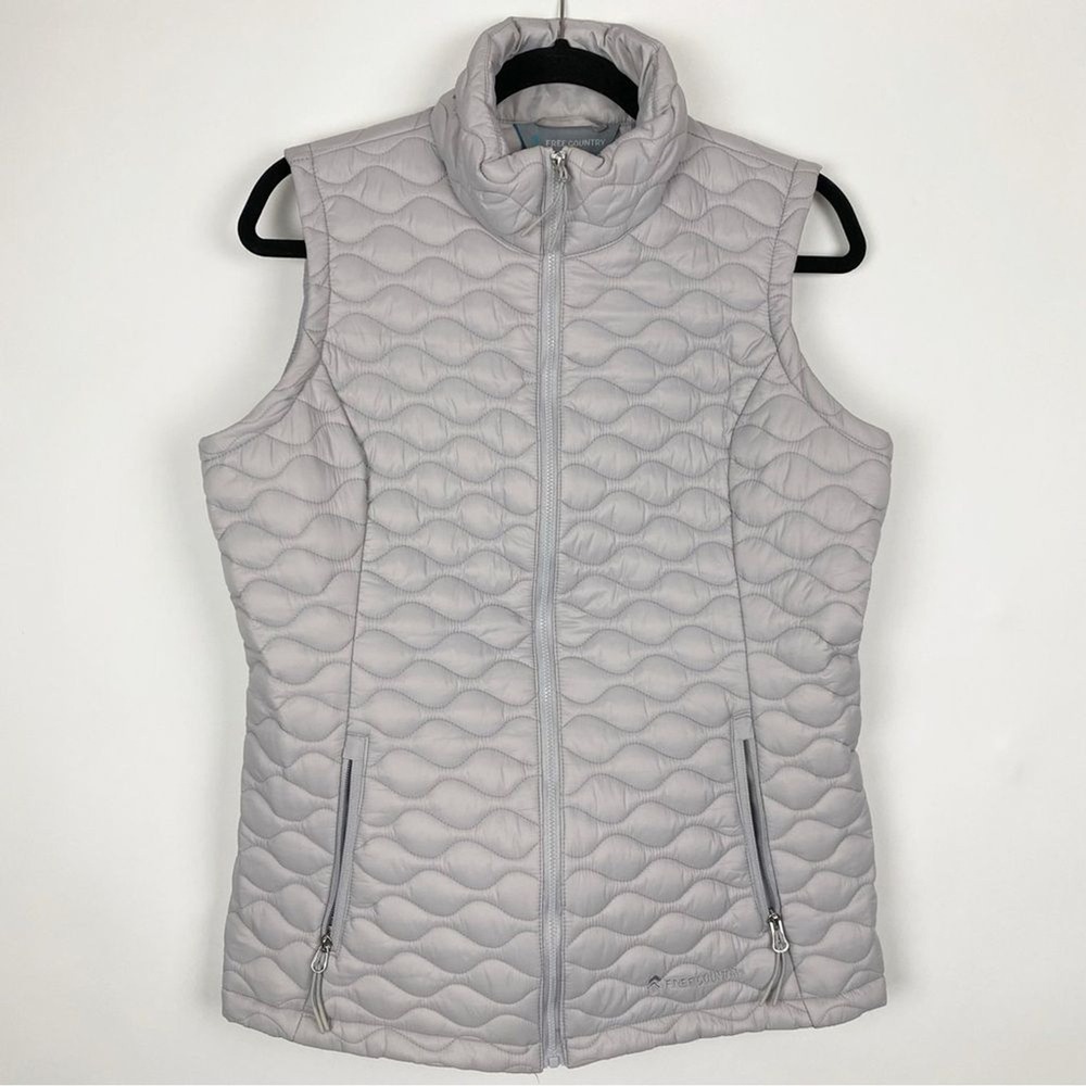 Free Country Wave Quilted Full Zip Puffer Vest Womens Medium Silver Chip Gray